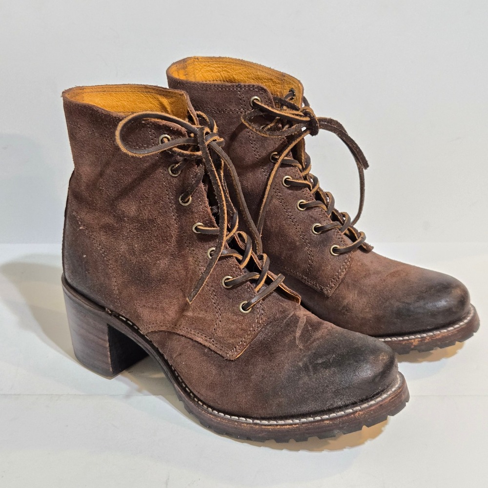 Frye Sabrina 6G Lace Up Leather Boots Womens 10 Brown Suede Block Heel USA Fall - Picture 2 of 13